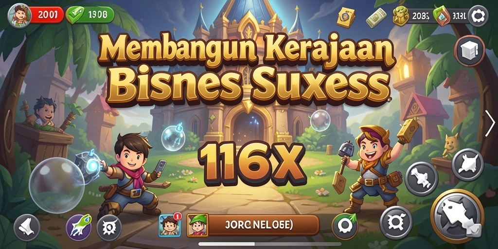 Tangkapan layar gameplay <strong>116X</strong> menunjukkan aksi seru dalam membangun kerajaan bisnis.