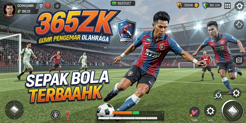 Tampilan gameplay seru dari 365ZK dengan aksi sepak bola penuh strategi.