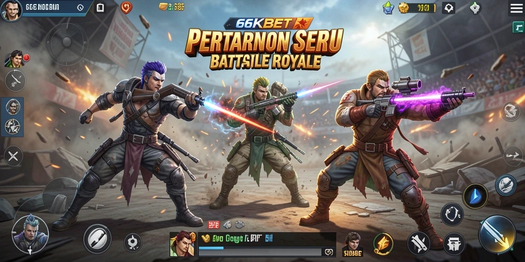 Tampilan gameplay seru di 66KBET dengan aksi Battle Royale yang mendebarkan.
