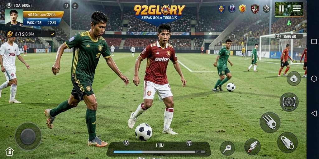 Tampilan gameplay <strong>92GLORY</strong> yang menampilkan aksi sepak bola yang epik.