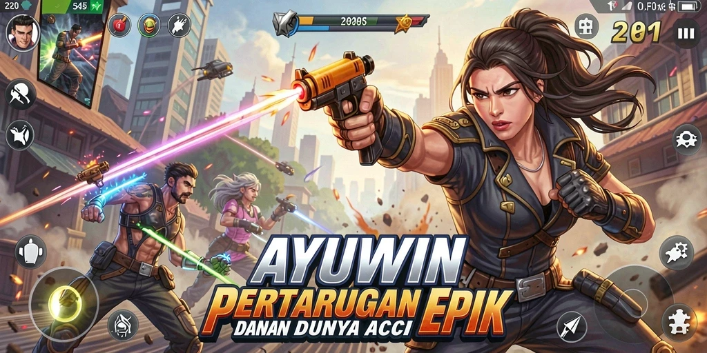 Screenshot AYUWIN menunjukkan aksi mendebarkan dan pertarungan intens.