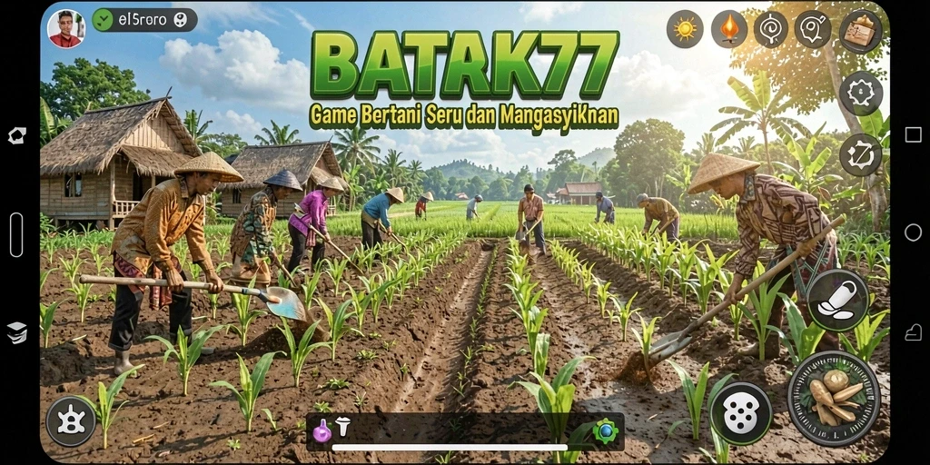 Tampilan gameplay BATIK77 yang menunjukkan pertanian aktif dan interaksi pemain.
