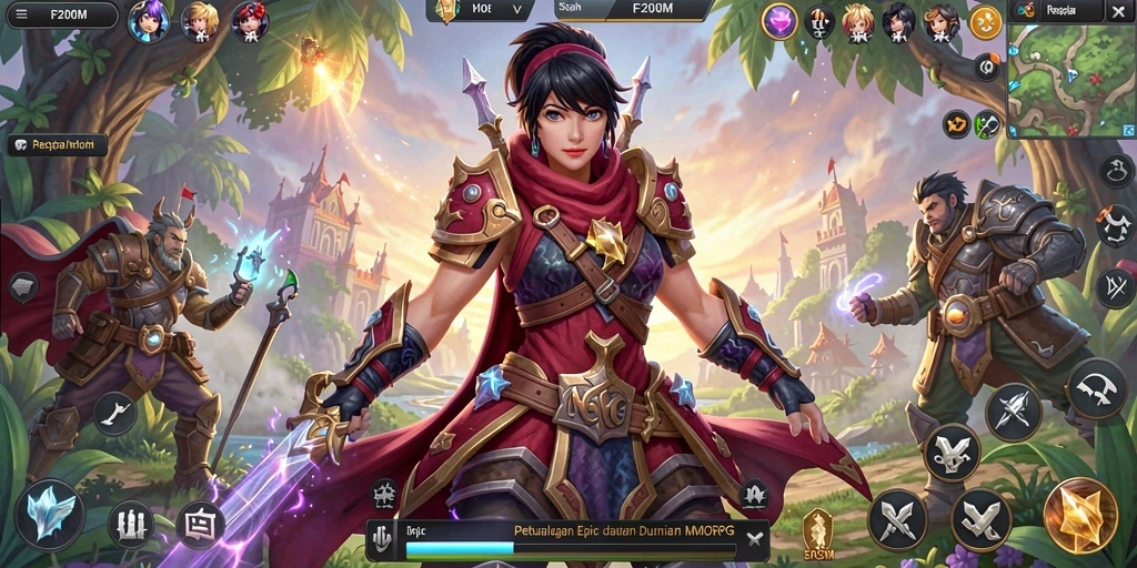 Tampilan gameplay seru di F200M dengan karakter dan pertempuran yang menakjubkan.