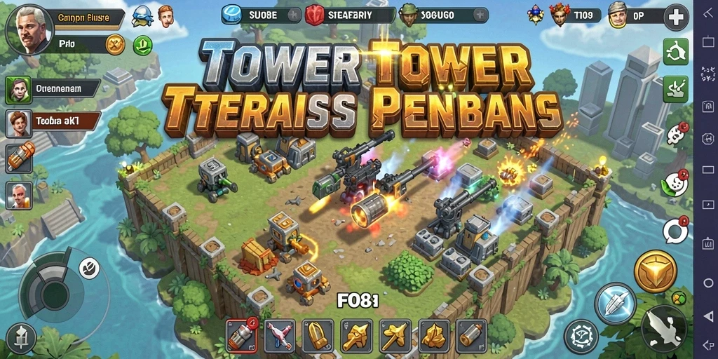 Screenshot gameplay FO8 yang menampilkan menara dalam aksi melawan musuh.