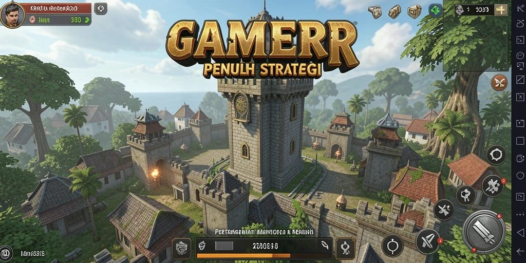Tangkapan layar dari gameplay GAMERP menampilkan menara dengan musuh mendekat.