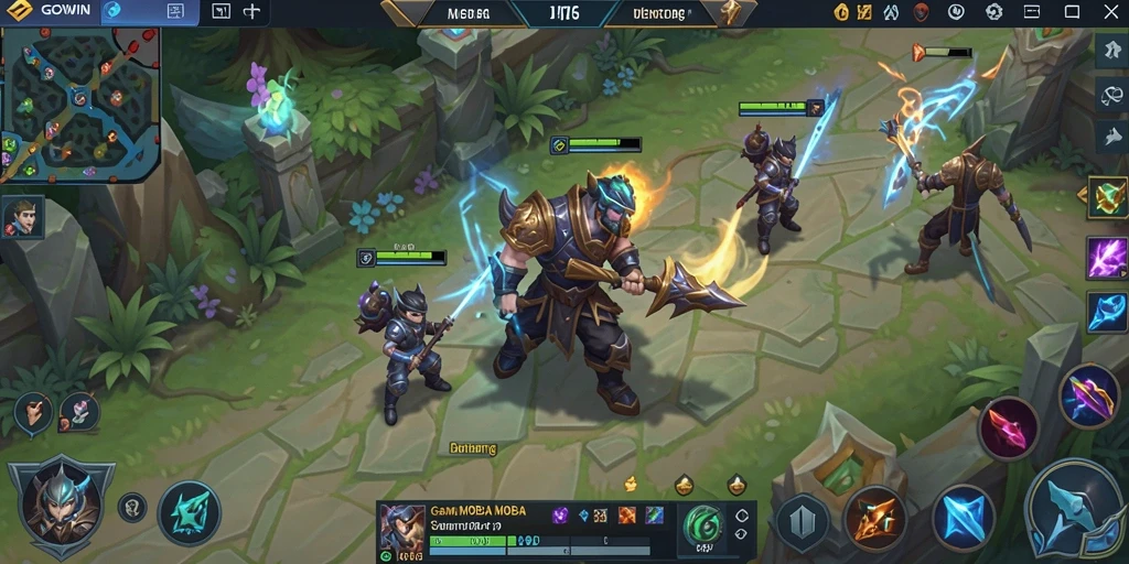 Screenshot gameplay GOWIN menampilkan pertarungan epik antara tim.
