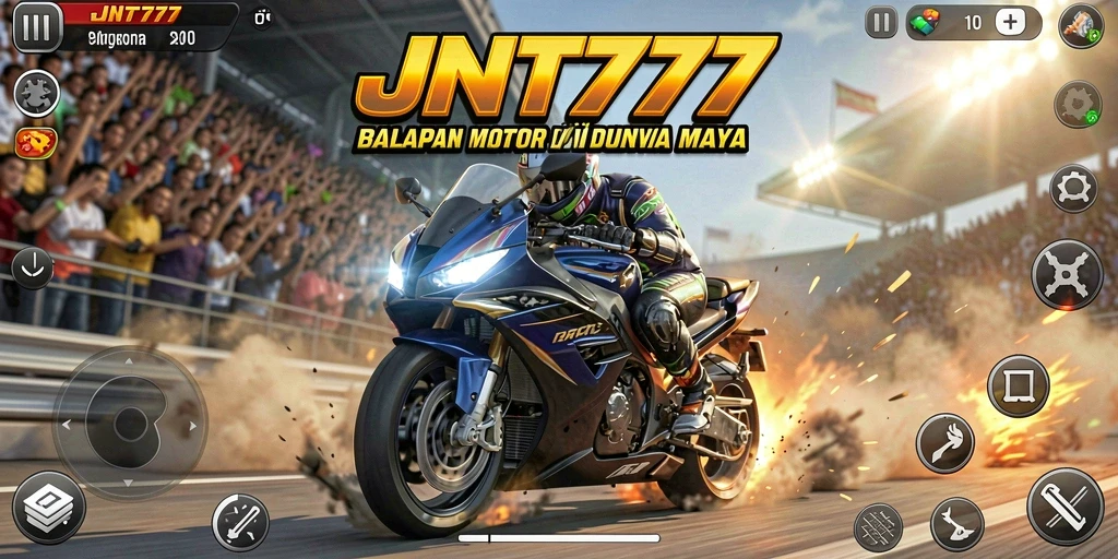 Screenshot gameplay JNT777 menampilkan balapan motor yang intens dan mendebarkan.