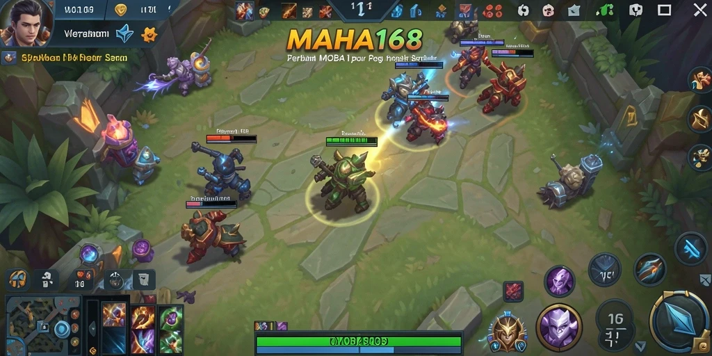 Tangkapan layar gameplay MOBA dengan pertarungan intens.