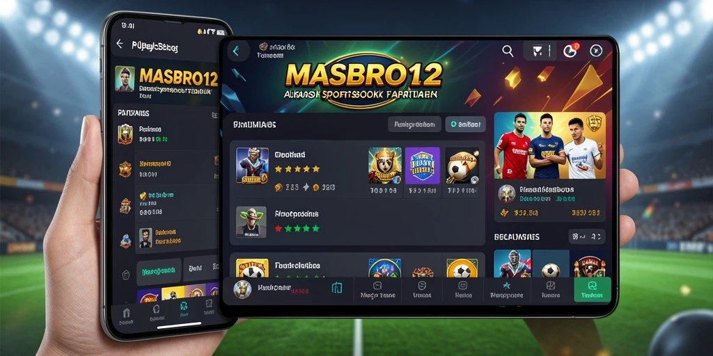 Tampilan utama aplikasi MASBRO12 dengan berbagai pilihan taruhan olahraga.