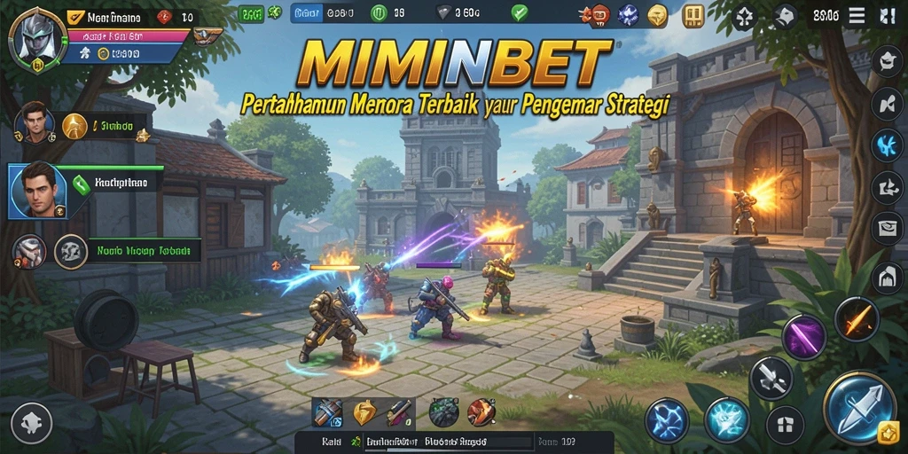 Tampilan gameplay MIMINBET dengan menara pertahanan yang strategis.