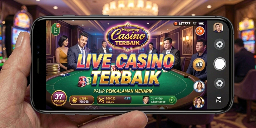Screenshot gameplay Live Casino yang menampilkan dealer langsung dan suasana kasino yang mendebarkan.