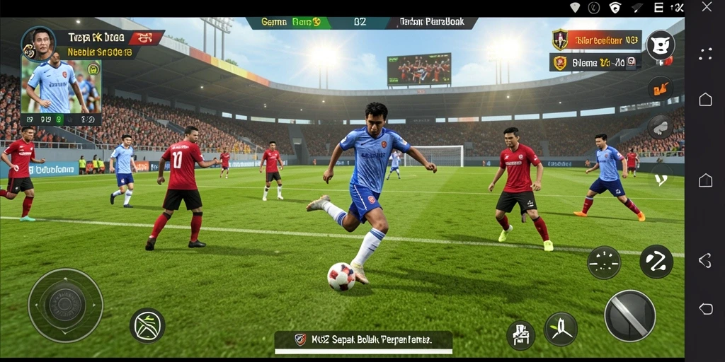 Tampilan menarik dari gameplay sepak bola yang mendebarkan.