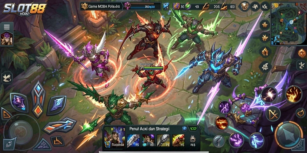 Tampilan gameplay MOBA yang intens di SLOT88.