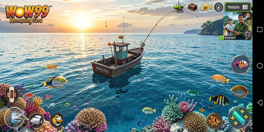 Gameplay seru WOW99 menampilkan aksi memancing yang mendebarkan.