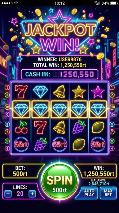Screenshot aplikasi 55rt dengan berbagai kategori terdaftar.